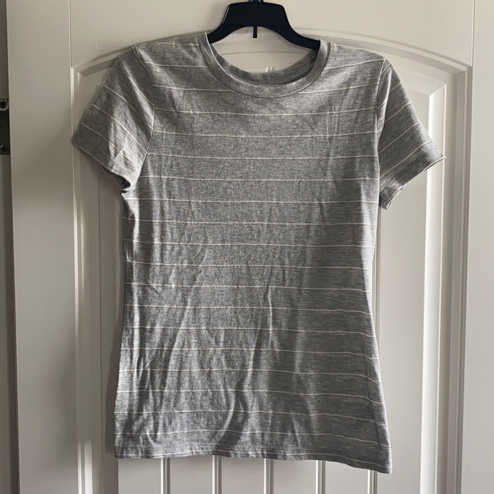 Gray with gold and white stripe shirt